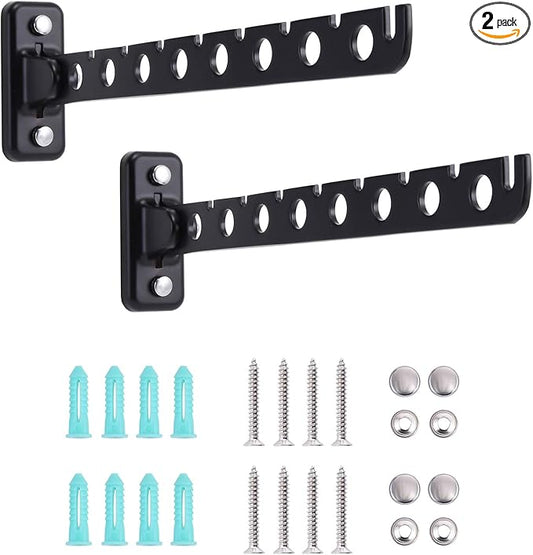 Wall Mounted Clothes Hanger 2 Pack Black Folding Wall Mounted Rack Clothes Hanger for Laundry with Swing Arm Space Saving Closet Storage Organizer Heavy Duty Coat Hook for Bathroom Bedroom