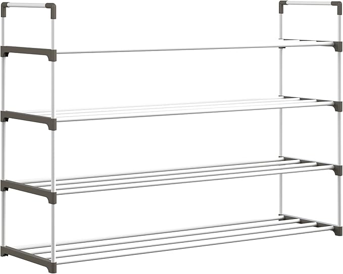 Shoe Rack - 4-Tier Shoe Organizer for Closet, Bathroom, Entryway - Shelf Holds 20 Pairs Sneakers, Heels, Boots by Home-Complete (White)