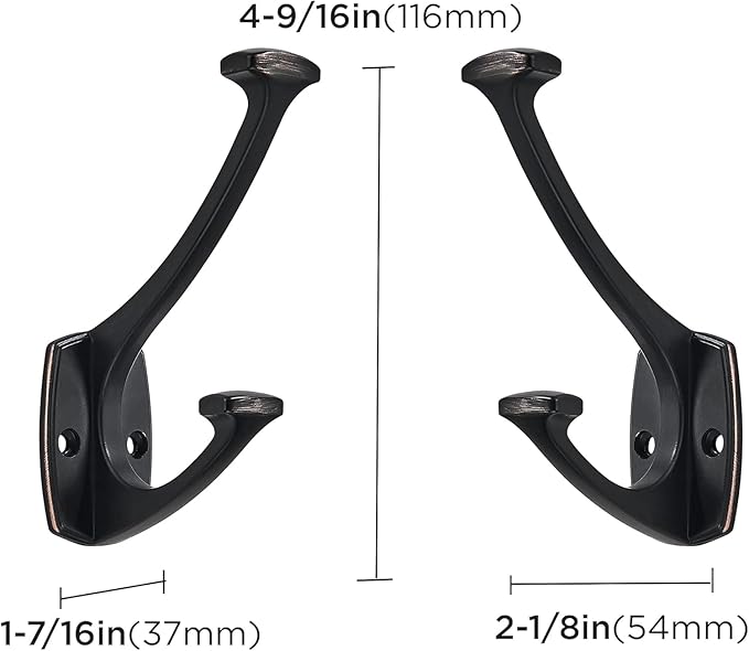 10 Pack Oil Rubbed Bronze Hooks Decorative Heavy Duty Solid Large Coat Hooks for Towel Hanging Coats Robe Wall Mounted Towel Bags Door Back Bathroom Wall Hook.