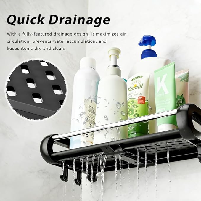 Strong Suction Cup Shower Caddy, Shower Shelf for Home Storage, No-Drilling Removable Bath Organizer Suction Powerful Heavy Duty, Wall Mounted Easy Install, With Shampoo Brush