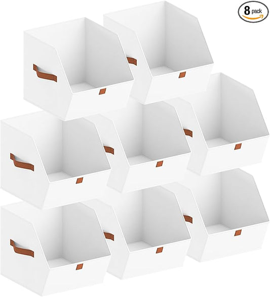 Fabric Closet Storage Cubes - 8 Pack Square Storage Bins with Dual Handles for Clothes, Towels, Toys, Cube Storage Organizers for Bedroom, Nursery, Shelves, Closet, Small Spaces, White