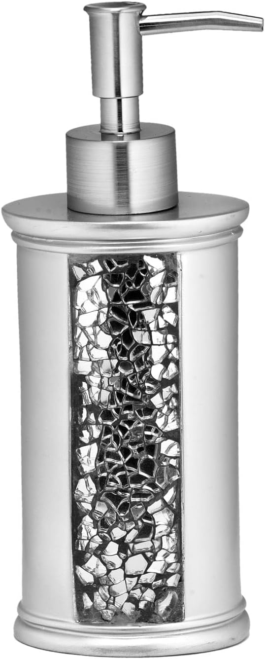 Zahari Home Sinatra Soap Dispenser/Lotion Pump Unique Design Bling Glass Mosaic Décor, Silver