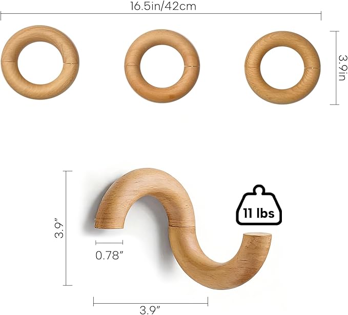 3Pack Coat Hooks Wall Mount for Hanging,Rotatable Wooden Wall Hooks Modern Hat Rack Key Holder Entryway Organizer Clothes Hanger Home Decor for Bedroom Kitchen Hallway Bathroom