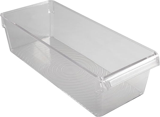 Kitchen Details 2 Pack Slim Refrigerator Storage Bin | Fridge & Freezer | Kitchen Organization | Stainless Steel Handle | Countertop | Cabinets | Pantry | Clear