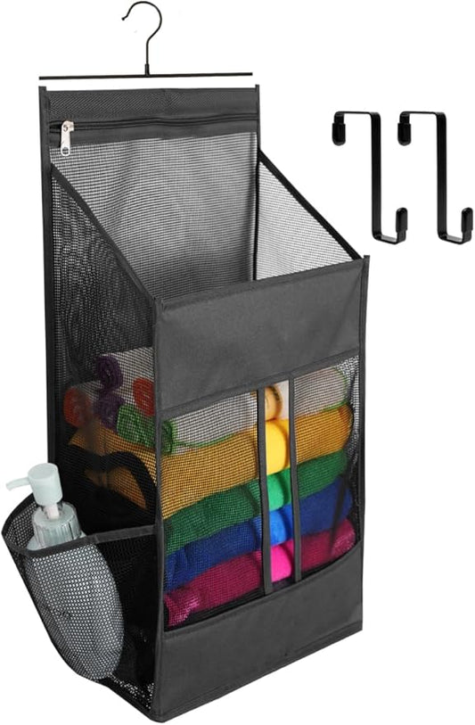 ALYER Hanging Plastic Grocery Bag Holder and Dispenser,Mesh Over the Cabinet Door Organizer with Easy-Access Openings for Kitchen Towel,Bras,Laundry,Installation Free(Black, 21.7"H * 11.8"W * 5.9"D)