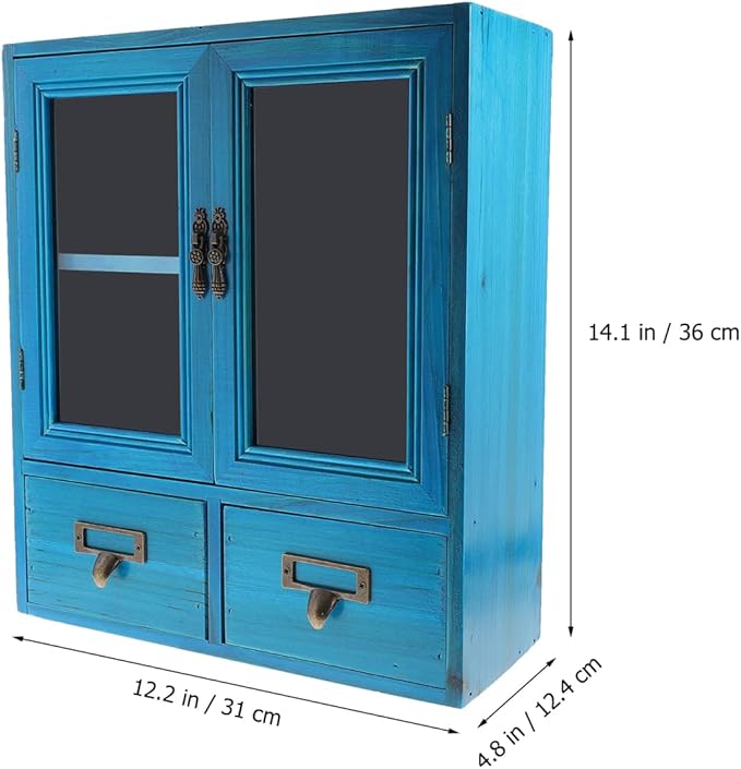 Vintage Wooden Wall Cabinet Organizer 14.17X12.20X4.88In Double Door Storage Box for Bathroom Kitchen Living Room Display and Small Item Storage