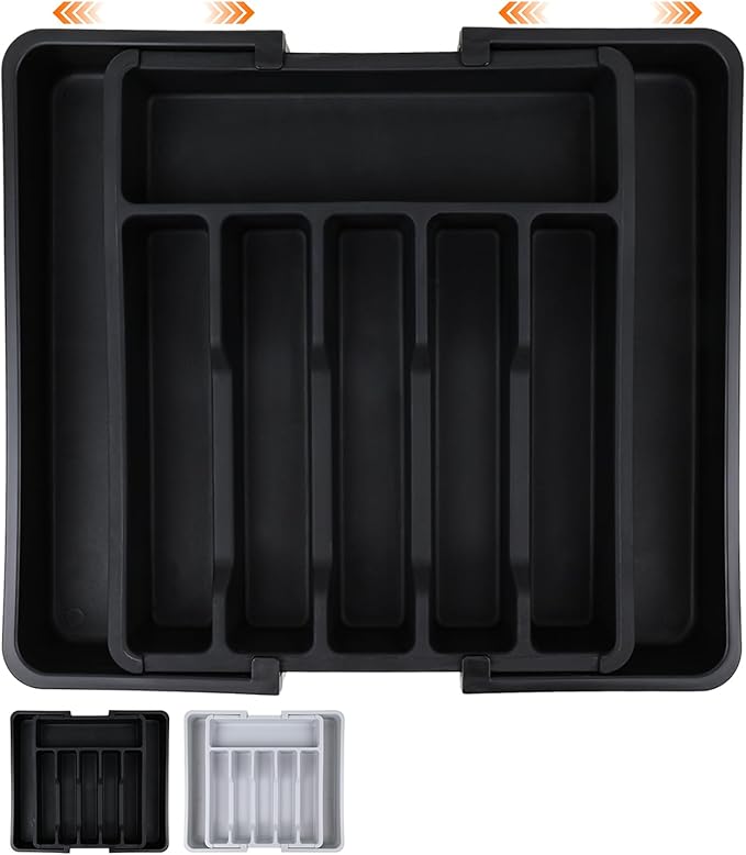 S&F Homes Expandable Cutlery drawer organizer, utensil drawer organizer, flatware and silverware holder, organization and storage tray for kitchen decor, BPA-Free. (Black)