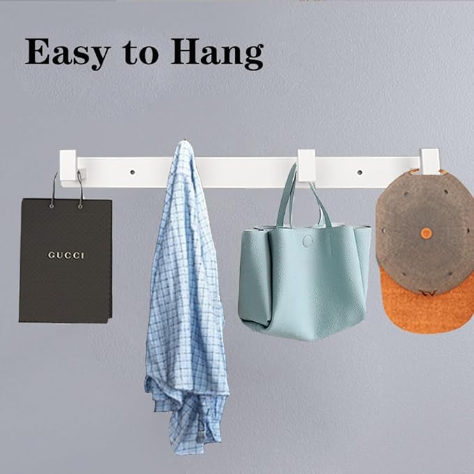 Coat Rack, Heavy Duty Stainless Steel 4 Tri Coat Hook Hanger, Wall Mounted Storage Wall Hooks, Rustic Clothes Hook/Key Hook Rail for Bathroom Kitchen Entryway(4 Hook White)