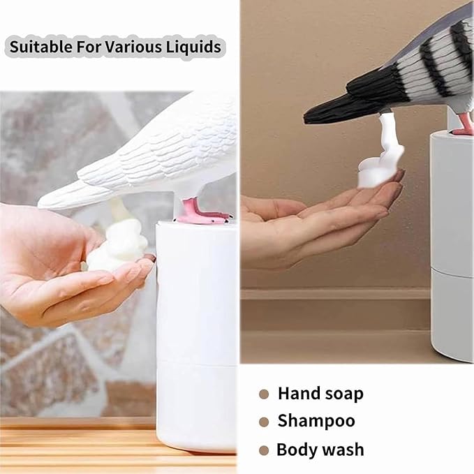 Fun Animal Series Foam Soap Dispenser-Shiba Inu,Pigeon,Shaped Foam Hand Washer,Automatic Soap Dispenser for Bathroom & Kitchen, Hilarious Gift for Kids, Adults (Peace Dove Series (Black))