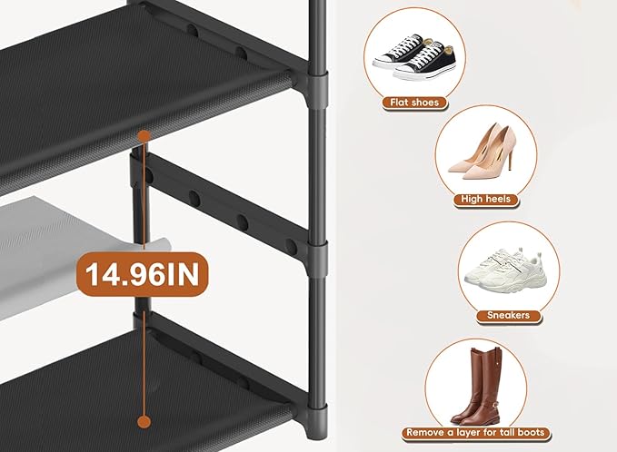 Extra Long Shoe Rack 4 Tier Shoe Storage Organizer with 2 Hooks, Wide Stackable Shoe Organizer Racks for Closet Entryway,Shoe Shelf Stand Sturdy Durable Shoes Holder Save Space Up to 26Pairs