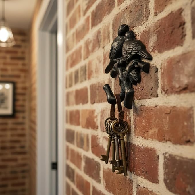 Comfy Hour 5.4" Heavy Duty Cast Iron Bird Wall Hook, Decorative Double Bird Key Holder for Wall, Rustic Animal Coat Rack for Entryway, Bathroom & Mudroom, Vintage Home Decor, Black, 1 pc