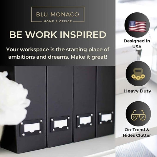BLU MONACO Foldable Black Magazine File Holder | Set of 6 Cardboard Desk Organizer Boxes | Vertical Magazine File Holder | Standing File Holder | Office Classroom or Home