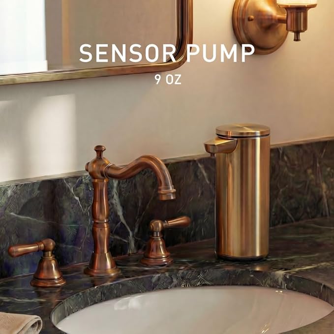 simplehuman 9 oz. Touch-Free Automatic Rechargeable Sensor Pump, Brass Stainless Steel, New