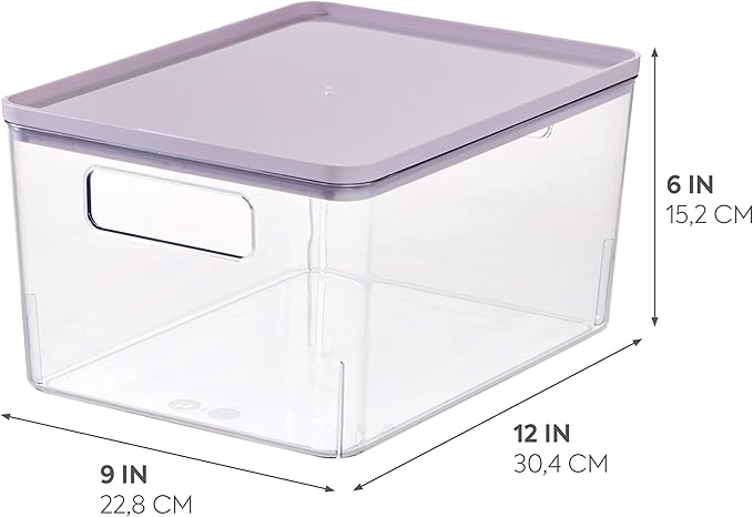 Rosanna Pansino x iDesign Recycled Plastic Kitchen Storage Bin with Lid, Clear Bin/Lavender Sprinkles Lid, 9" x 12" x 6"
