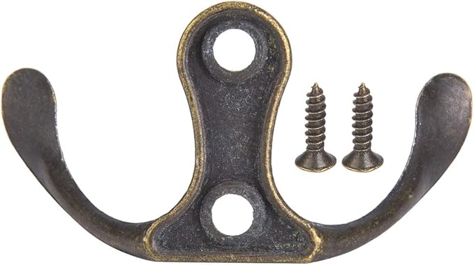 10 Pack Wall Hooks Coat Hooks, Towel Hook Double Prong Robe Hanger Wall Mounted Coat Rack Retro Utility Hooks for Hanging Towels Clothes Robes Bag Key Cup Hat, Zinc Alloy, Bronze