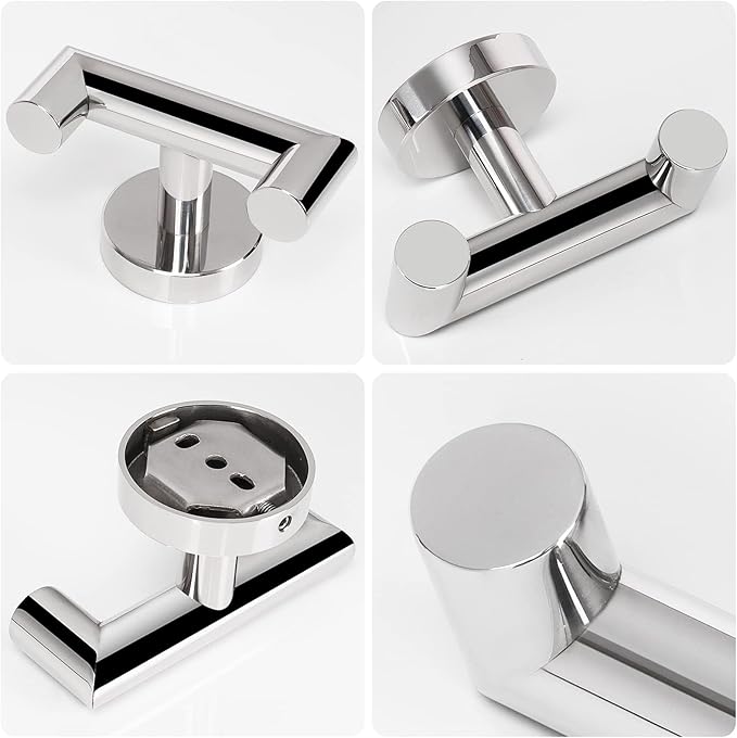 NearMoon Bathroom Double Towel Hook- SUS304 Stainless Steel Robe Towel Holder, Heavy Duty Double Coat Hook for Bathroom Livingroom Kitchen Wall Mounted (Chrome Finish-U, 3 Pack)