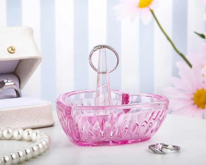 H&D HYALINE & DORA Crystal Heart Rings Holder for Jewelry Glass Ring Dish, Pink