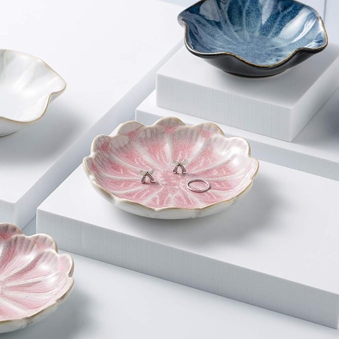 jewelry dish, flower shape ring dish, pink earring tray, cute jewelry holder, key bowl, flower pink
