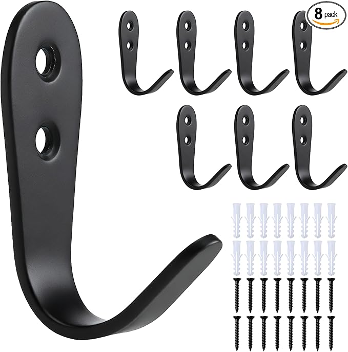 Stainless Steel Hooks for Hanging, Heavy Duty Hook, Wall Hooks Key Holder Wall Mount Hanger Coat Hook Garage Storage Screw Utility Hooks, 8 Pack (Black)