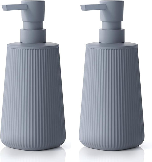 2 Pack Bathroom Soap Dispenser Set, Grey Dish Soap Dispenser for Kitchen, Small Plastic Hand Soap Dispensers 8.5 Oz, Liquid Soap Container Bottle with Pump, Matte Gray