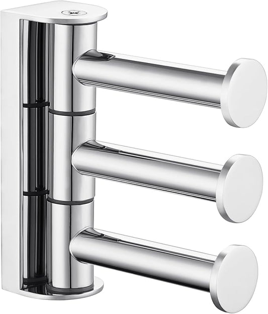 APLusee Triple Swivel Coat Hook, 304 Stainless Steel Polished Chrome Towel Hook for Bathroom with Multi 3 Arms, Wall Mounted
