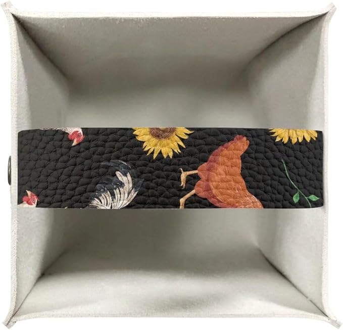 Rooster Chicken Sunflower Tissue Box Cover Modern Tissue Case Facial Paper Organizer Dispenser Square Decorative PU Leather Tissue Box Holder for Vanity Countertop