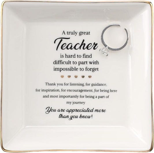 HOME SMILE Christmas Gifts for Teacher-Teacher Appreciation Gifts for Women Ring Jewelry Dish,Thank You Graduation Retirement Gifts for Teachers Women