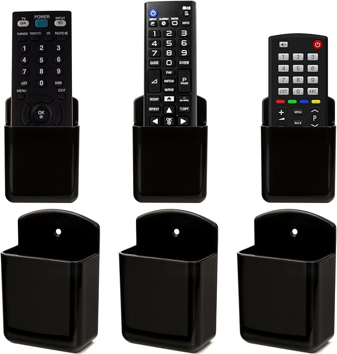 Remote Control Holder Wall Mount 6Pack, Hole-Free Storage Box for Tv Fan Light Air-Conditioner RV Table Small Adhesive Organizer for Bedroom Headboard Office Playroom Black