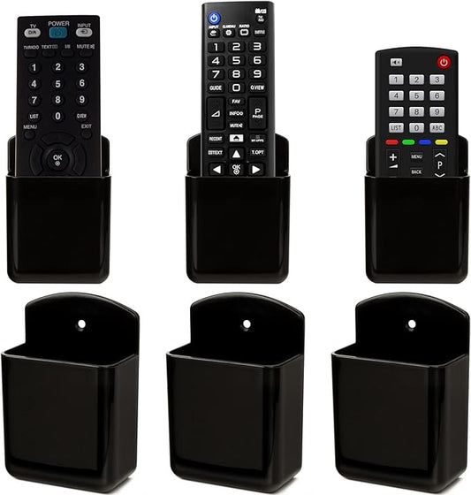 Remote Control Holder Wall Mount 6Pack, Hole-Free Storage Box for Tv Fan Light Air-Conditioner RV Table Small Adhesive Organizer for Bedroom Headboard Office Playroom Black
