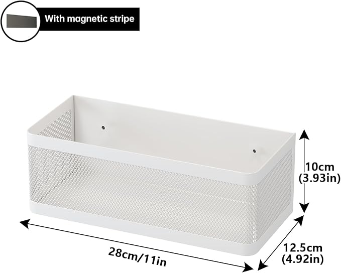 Magnetic Shelf for Washing Machine Laundry Room Magnetic Organizer Laundry Shelf Organizer Washing Machine Shelf Hanging Basket Storage Magnetic Fridge Shelves (White, L11in*W4.9in*H3.9in)