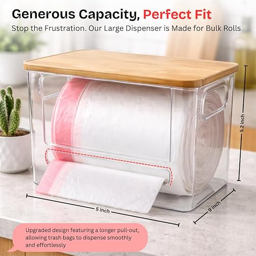 Trash Bag Dispenser with Front Opening, Stackable Garbage Bag Holder for Kitchen & Home, Fits 1 Gallon Bags, Includes Reusable Gloves, Adhesive Anti-Slip Pads & 15 Trash Bags–Large Organizer