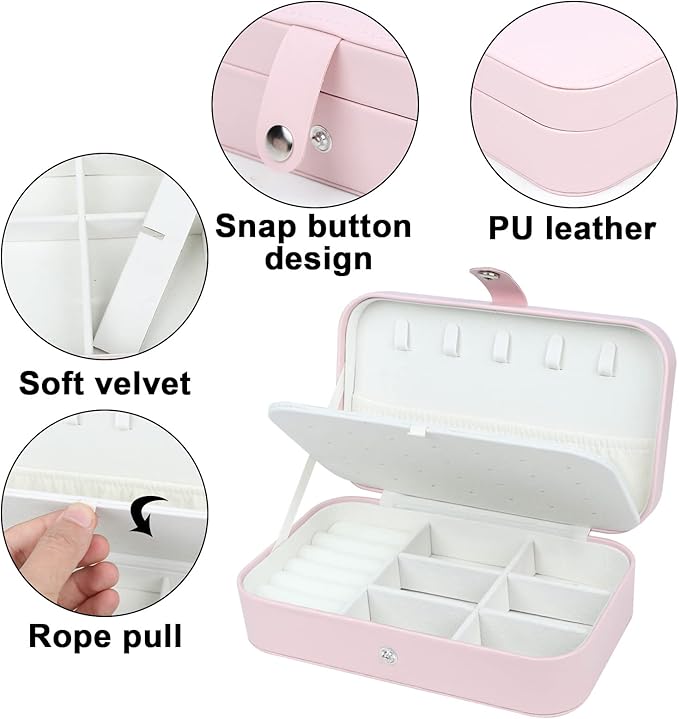 Travel Jewelry Box,Upgraded Travel Jewelry Case,Portable Jewelry Boxes for Women,PU Leather Jewelry Box,Travel Jewelry Organizer for Necklaces,Rings,Earrings,Bracelets,Black