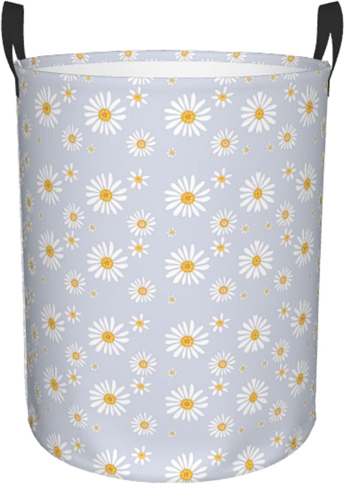 Daisy Flowers Round Laundry Hamper Storage Basket Toys Clothes Organizer Bin For Home Bathroom Bedroom Dorm Nursery, 62l