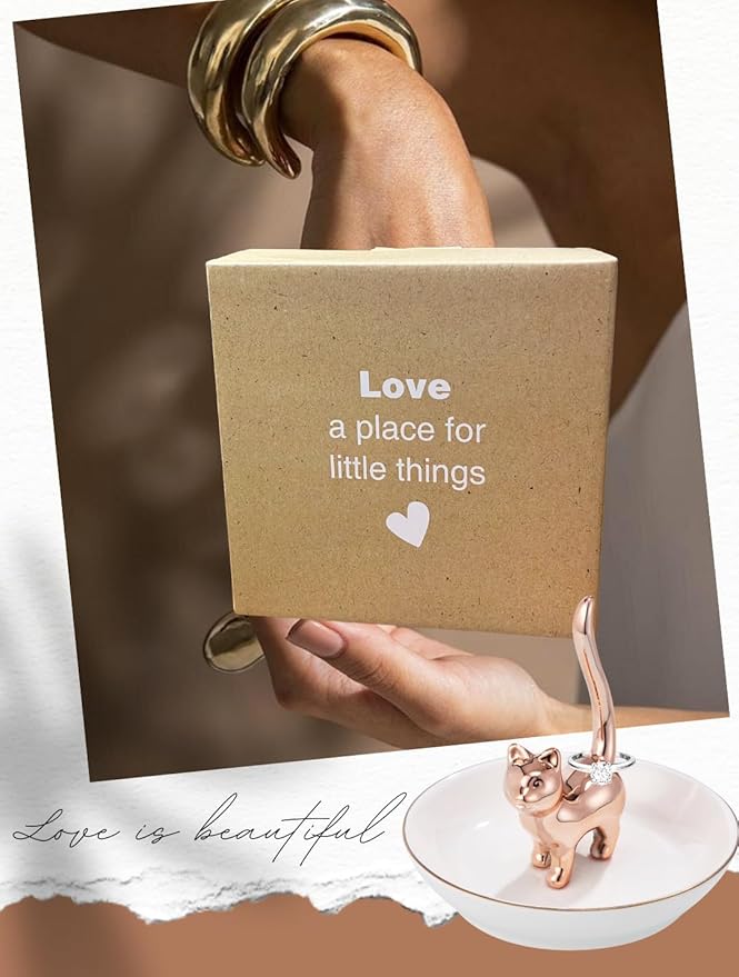 ROSA&ROSE Ring Holder Jewelry TrayâHandmade Cat Ring Dish,Romantic Gift for Her,Wedding,Birthday Gift for Girlfriend,Wife Personalized Jewelry Holder,Cute Cat Decor