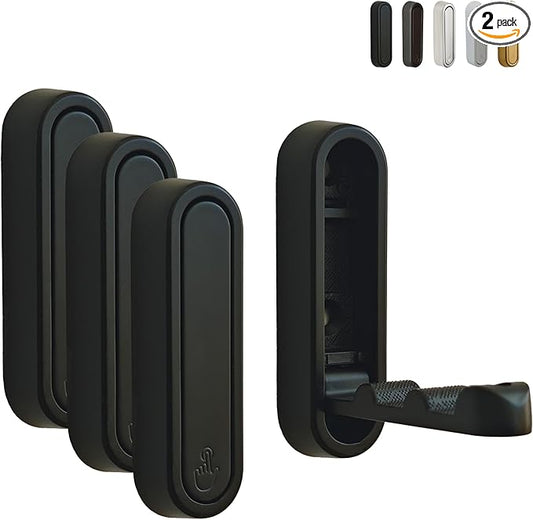 Foldable Wall Hooks Heavy Duty - Zinc Alloy Hidden Handle with Anchors/Screws, Space-Saving for Bathroom, Kitchen, Closet, 33lb Capacity, Wall Mounted (Black, Count, 4)