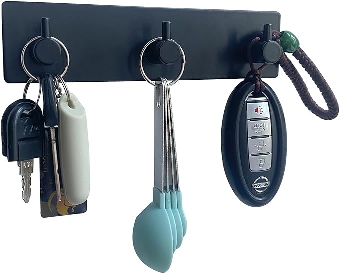 Wall Mounted Key Holder,3 Key Hooks for Wall Decorative,Adhesive Key Organizer Key Hanger for Entryway, Kitchen, Bedroom,Bathroom - Black
