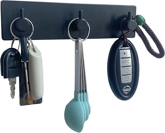 Wall Mounted Key Holder,3 Key Hooks for Wall Decorative,Adhesive Key Organizer Key Hanger for Entryway, Kitchen, Bedroom,Bathroom - Black
