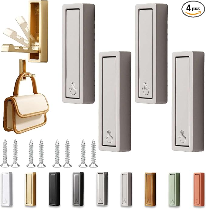 4PCS Folding Wall Hooks, Foldable Coat Hooks Heavy Duty Foldable Hook Bathroom Towel Hooks Robe Hooks Wall Mounted for Bathroom, Closet, Entryway, Pool, and Kitchen (Square-Light Gray)