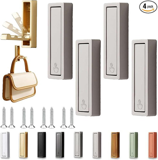 4PCS Folding Wall Hooks, Foldable Coat Hooks Heavy Duty Foldable Hook Bathroom Towel Hooks Robe Hooks Wall Mounted for Bathroom, Closet, Entryway, Pool, and Kitchen (Square-Light Gray)