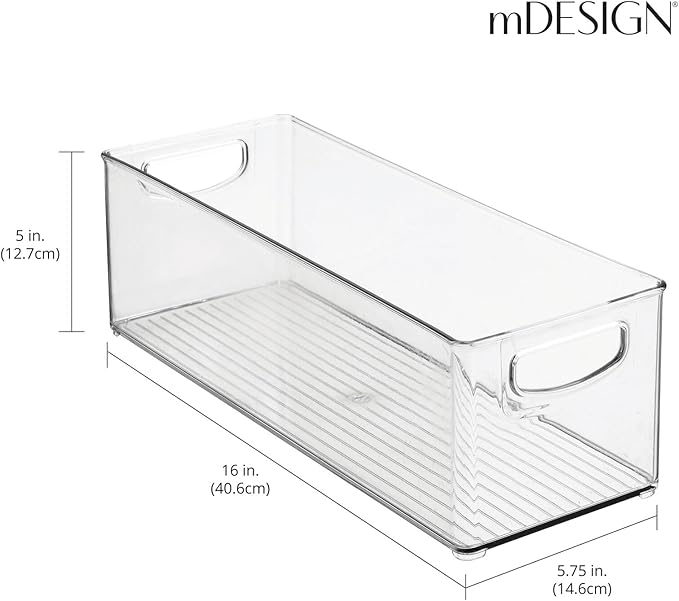 mDesign Plastic Bathroom Storage Container Bins w/ Handles - Closet, Cabinet, Vanity, Cupboard Shelf Organization, Hair Tools Accessory Organizer - Ligne Collection; Clear, 16x6x5 (Pack of 8)