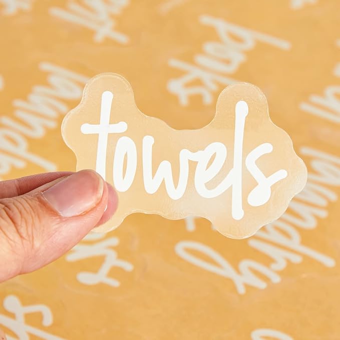 Talented Kitchen Laundry Room Organization Labels - 141 Preprinted White Script Clear Vinyl, Water-Resistant - Sticker Labels for Jars & Food Containers - Pantry, Bathroom & Linen Closet