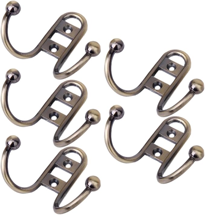 SUPVOX 5pcs Antique Blue Green Double Wall Mount Metal Clothes Hooks Cabinet Coat Hangers for Home Kitchen Storage and Closet Organization