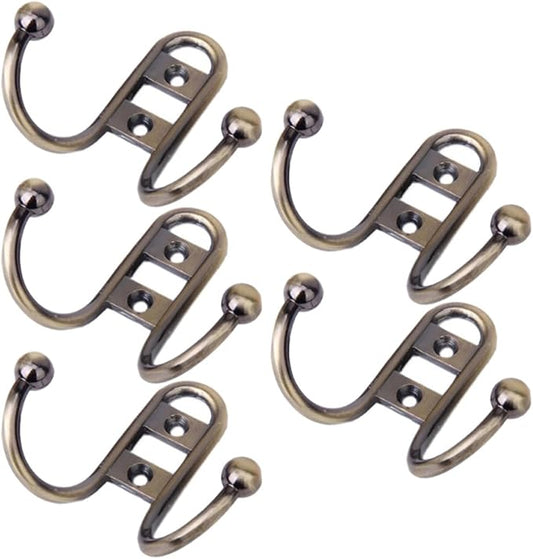 SUPVOX 5pcs Antique Blue Green Double Wall Mount Metal Clothes Hooks Cabinet Coat Hangers for Home Kitchen Storage and Closet Organization