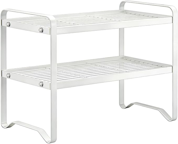 Metal Wire Cabinet Shelf - Multi-Functional Shelf Saver for Kitchen, Pantry, Countertop & Under Cabinet - Storage Solution for Spice Holder, Bookshelf & Cup Display Stand (White, 2-Tier 16" L)