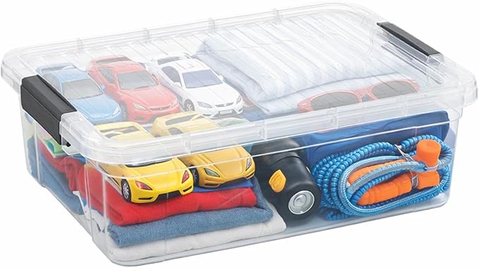 Superio Clear Storage Box with Lid, 13.7 Quart Plastic Container Bins for Organizing, Stackable Crates, BPA Free, Non Toxic, Odor Free, Organizers for Home, Office, School, and Dorm