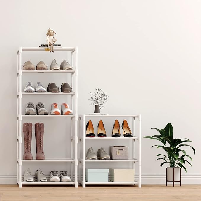 4-Tier Small Shoe Rack .Stackable Shoe Shelf Storage Organizer for Entryway Hallway Closet Bathroom Living Room (1-White)