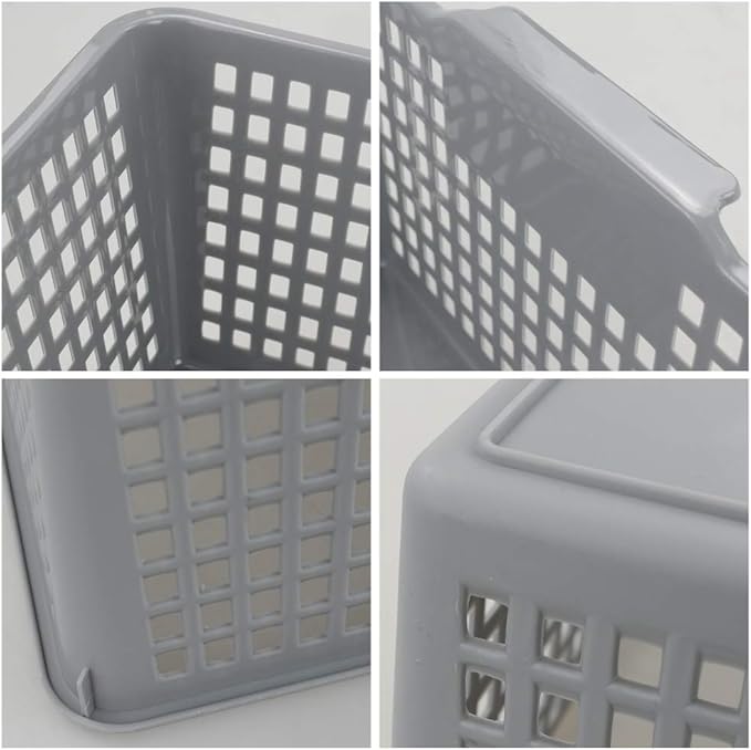 3-pack Large Plastic Storage Basket Bins, Grey Baskets for Organizing