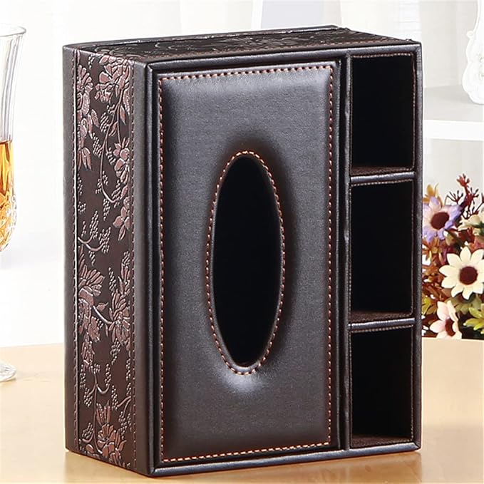 Leather Tissue Box Cover Rectangular and Multifunction Remote Control Caddy,Suitable for Storing pens and Stationery,Desk Organizer Storage for Office and Home(Antique)