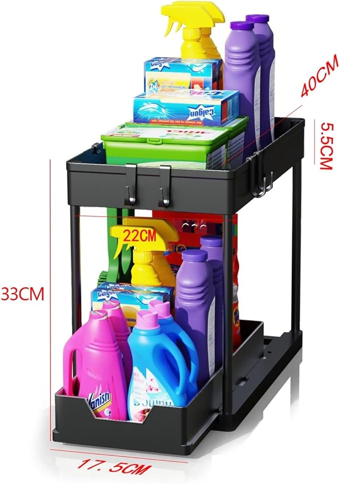 2 Pack Under Sink Organizer,Bathroom Cabinet Organizer with Sliding Basket, Multi-Purpose Under Sink Organizers and Storage for Bathroom Kitchen(Black)