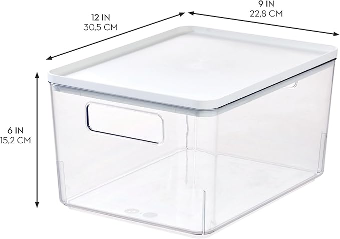 iDesign Pantry Bin with Removable Lid - Plastic Storage Bin with Handles - Set of 6, Clear/White